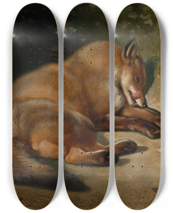 Triptych art skateboard deck of Bernard Te Gempt After The Meal by Bernard Te Gempt (1826-1879)