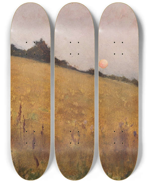 Triptych art skateboard deck of William Padgett Moonrise by William Padgett (1851-1904)