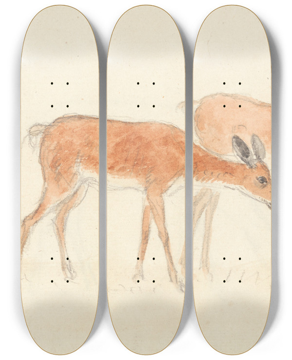 Triptych art skateboard deck of Anthony Devis American Deer by Anthony Devis (1729-1816)