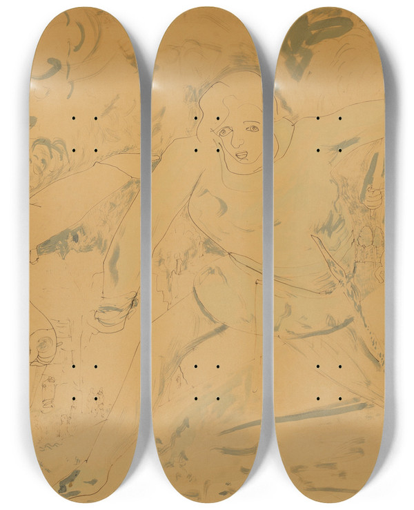 Triptych art skateboard deck of Ernst Josephson Scene From Hamlet by Ernst Josephson (1851-1906)