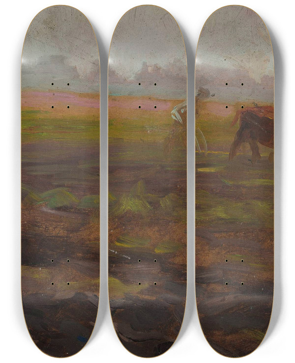 Triptych art skateboard deck of Wadysaw Ostrowski Ploughing Oxen by Wladyslaw Ostrowski (1790-1869)