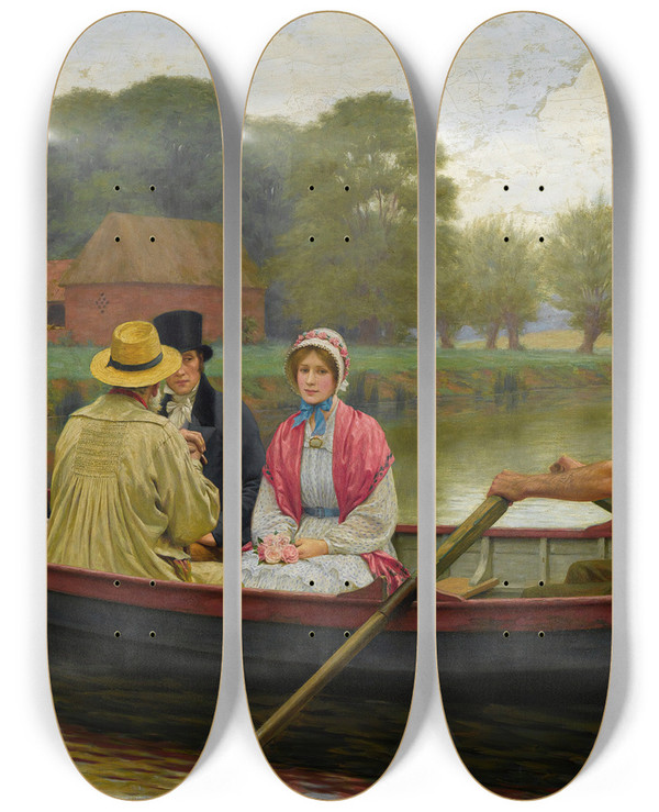 Triptych art skateboard deck of Edmund Blair Leighton The Ferry by Edmund Blair Leighton (1853-1922)