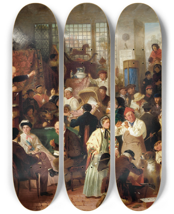 Triptych art skateboard deck of John Morgan The Auction by John Morgan (1822-1885)
