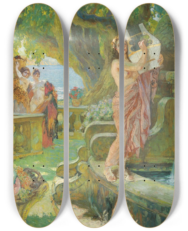 Triptych art skateboard deck of Paul Gervais Symphoni by Paul Gervais (1859-1944)