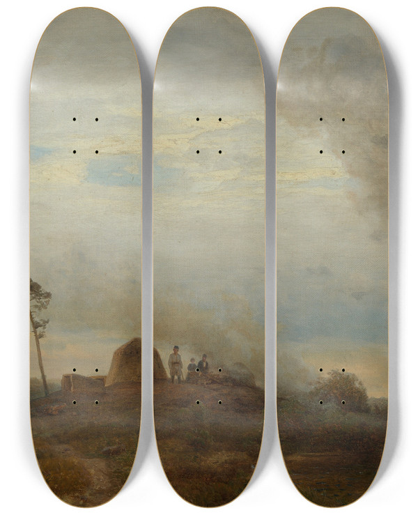 Triptych art skateboard deck of Carl Friedrich Lessing Polnisches Biwak In Der Heide by Carl Friedrich Lessing