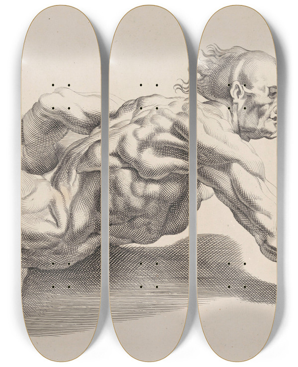 Triptych art skateboard deck of Peter Paul Rubens Nude Study_2 by Peter Paul Rubens (1577-1640)