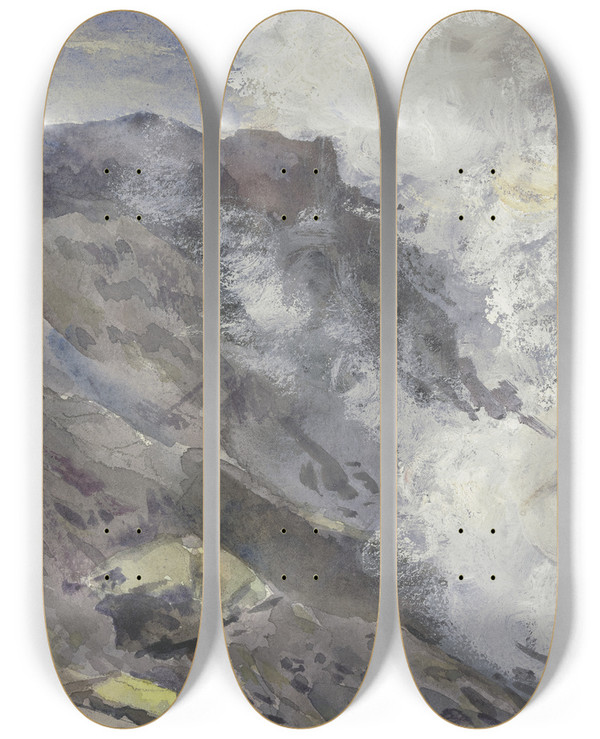 Triptych art skateboard deck of Fritz Hauck Asamajama In Japan by Fritz Hauck (1852-1909)