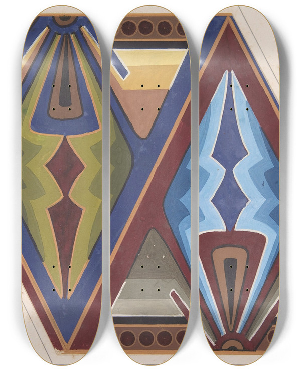 Triptych art skateboard deck of Christopher Dresser Design Drawing_7 by Christopher Dresser (1834-1904)
