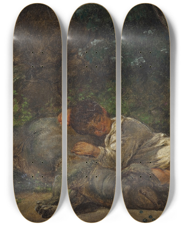 Triptych art skateboard deck of Ernst Meyer Two Friends by Ernst Meyer (1797-1861)