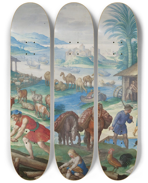 Triptych art skateboard deck of Friedrich Brentel The Age Of Bronze by Friedrich Brentel (1580-1651)