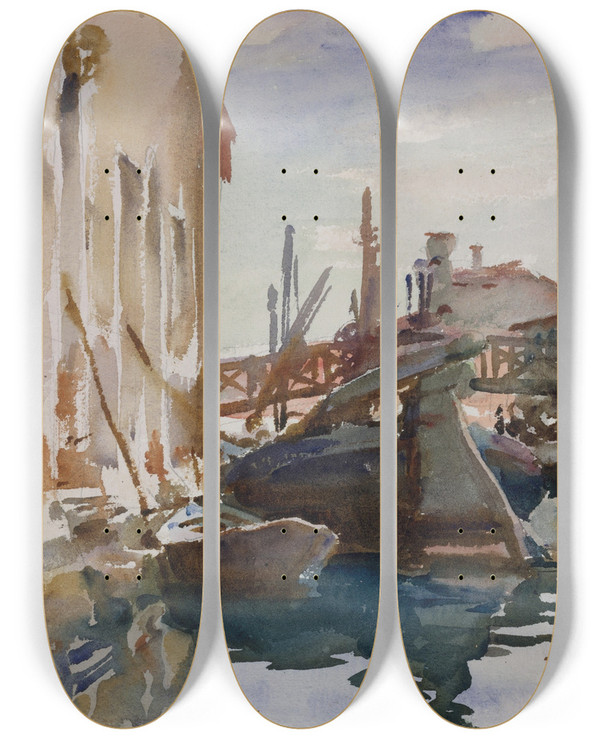 Triptych art skateboard deck of John Singer Sargent Giudecca by John Singer Sargent (1856-1925)