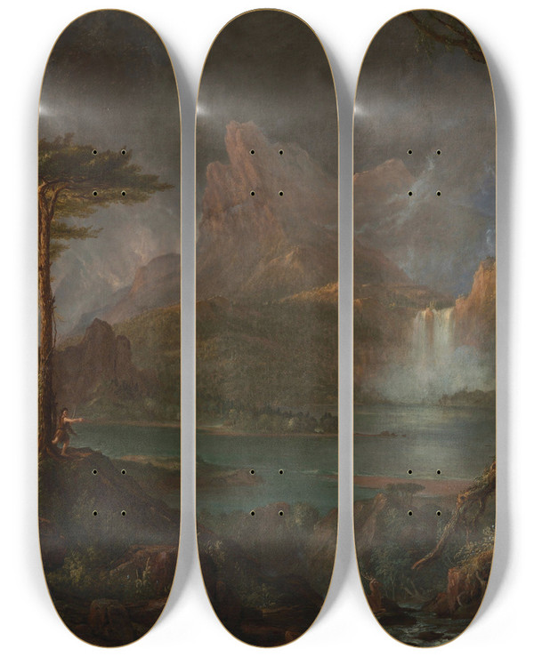 Triptych art skateboard deck of Thomas Cole A Wild Scene by Thomas Cole (1801-1848)