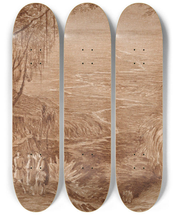 Triptych art skateboard deck of Edward Lear Albania by Edward Lear (1812-1888)