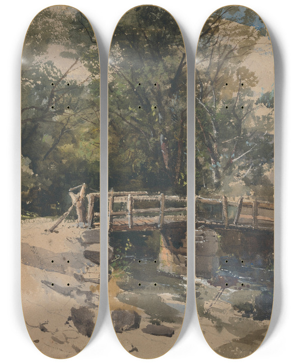 Triptych art skateboard deck of William James Mller The Bridge_2 by William James Muller (1812-1845)