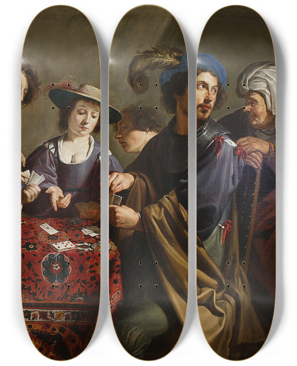 Triptych art skateboard deck of Theodoor Rombouts Playing Cards by Theodoor Rombouts (1597-1637)