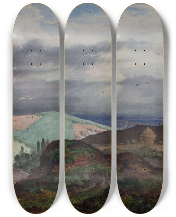 Triptych art skateboard deck of Elijah Walton From The Monument Hill Thunderstorm by Elijah Walton (1832-1880)