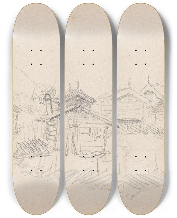 Triptych art skateboard deck of Adolph Tidemand Gulsvik by Adolph Tidemand (1814-1876)