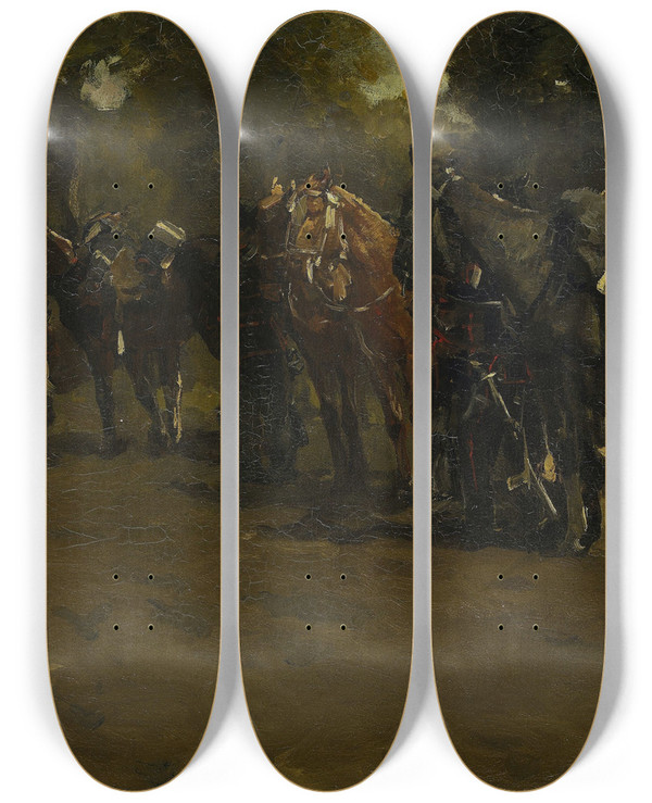 Triptych art skateboard deck of George Hendrik Breitner Cavalry At Repose_1 by George Hendrik Breitner (1857-1923)