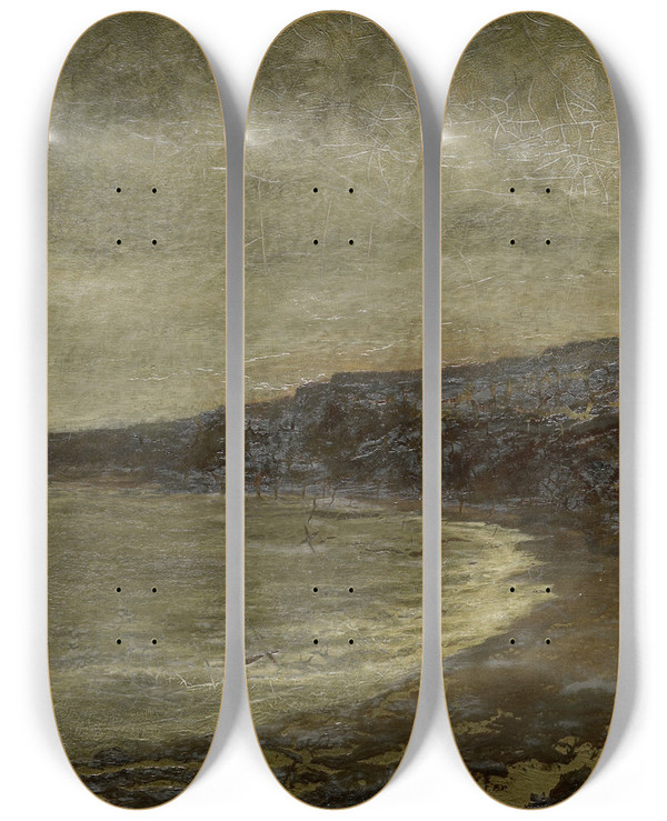 Triptych art skateboard deck of Arthur Hawksley The Lonesome Bay by Arthur Hawksley (1842-1915)