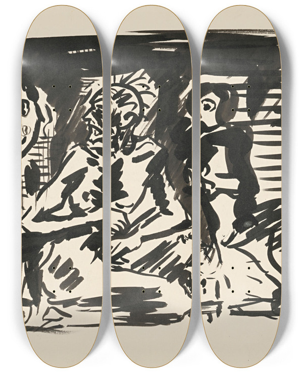 Triptych art skateboard deck of Arnold Peter Weiszkubnan Anxiety by Arnold Peter Weisz-Kubnan (1898-1944)