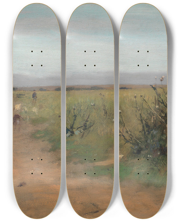 Triptych art skateboard deck of Eugen Jettel Weidelandschaft by Eugen Jettel (1845-1901)