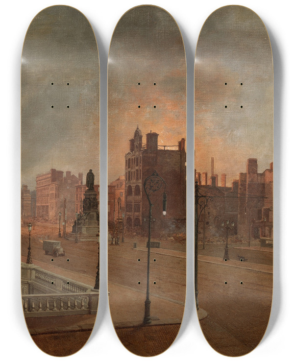 Triptych art skateboard deck of Archibald Mcgoogan After The Bombardment by Archibald Mcgoogan