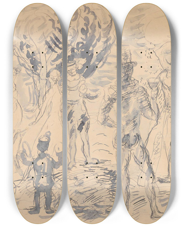 Triptych art skateboard deck of Zygmunt Waliszewski Playing In A Park by Zygmunt Waliszewski (1897-1936)