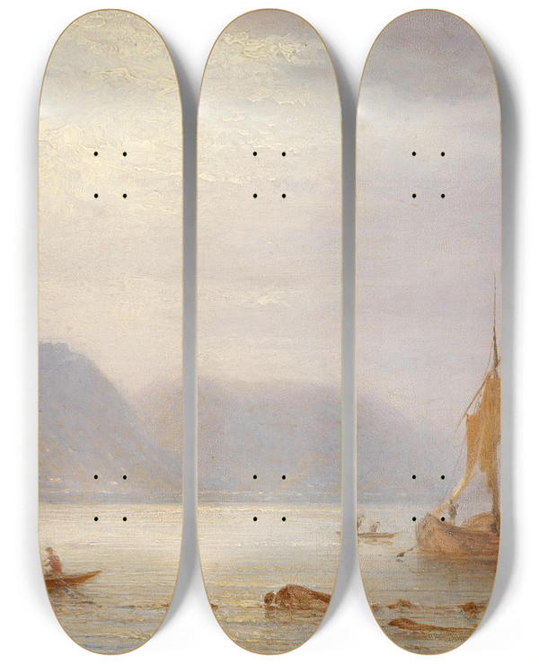 Triptych art skateboard deck of Carl Morgenstern Mittagssonne St Goarshausen by Carl Morgenstern (1811-1893)