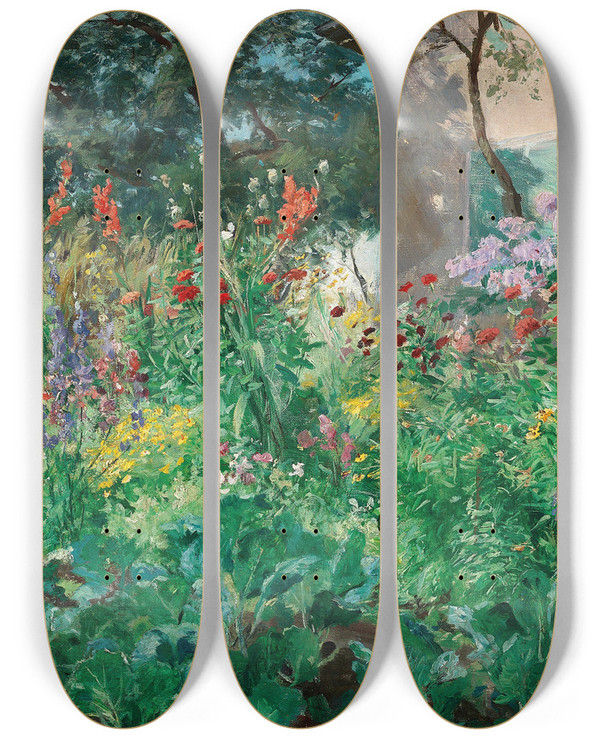 Triptych art skateboard deck of Hugo Charlemont Bauerngarten by Hugo Charlemont (1850-1939)
