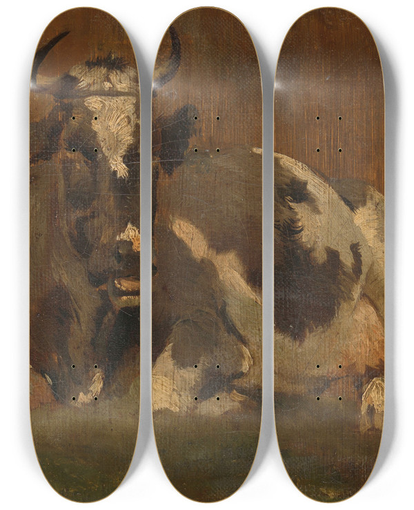 Triptych art skateboard deck of Anton Mauve Lying Cow by Anton Mauve (1838-1888)