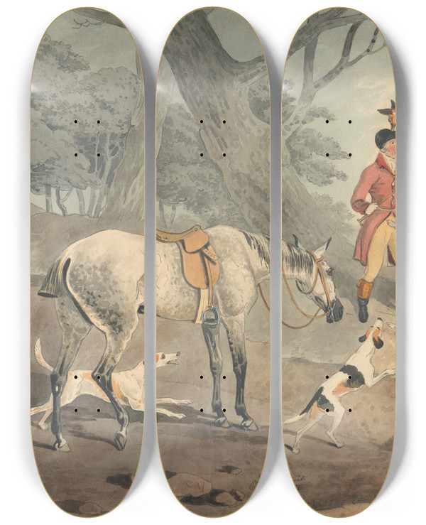 Triptych art skateboard deck of Edwin Cooper Foxhunting The Death by Edwin Cooper (1785-1833)