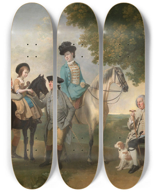 Triptych art skateboard deck of Johan Joseph Zoffany The Drummond Family by Johan Joseph Zoffany (1733-1810)