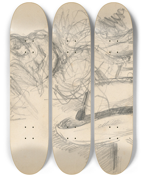 Triptych art skateboard deck of Paul Czanne Studies Including A Straw Hat by Paul Cezanne (1839-1906)