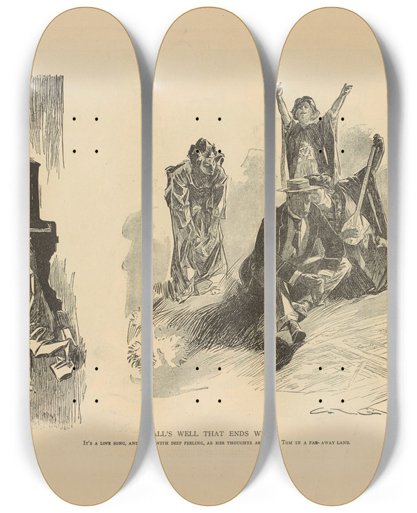 Triptych art skateboard deck of Charles Dana Gibson Alls Well That Ends Well_2 by Charles Dana Gibson (1867-1944)