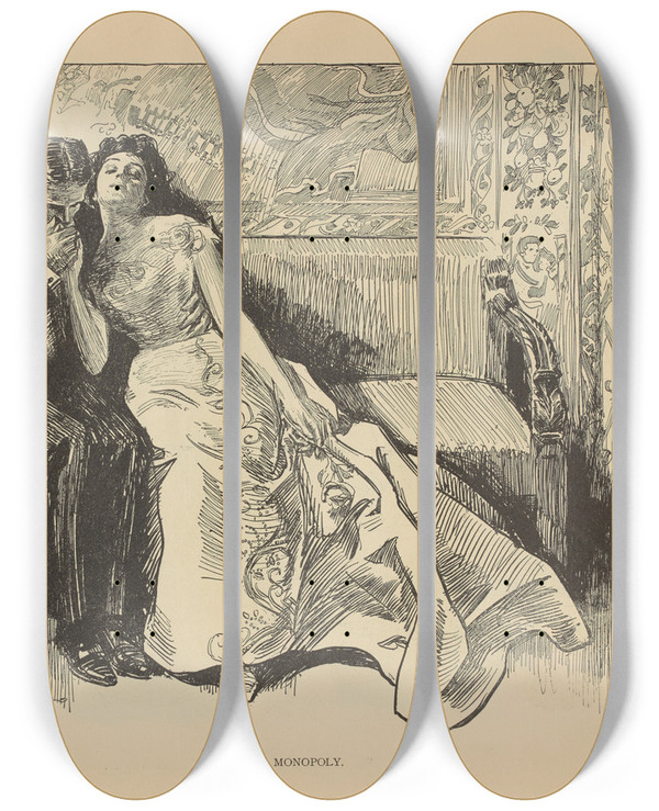 Triptych art skateboard deck of Charles Dana Gibson Another Monopoly_2 by Charles Dana Gibson (1867-1944)