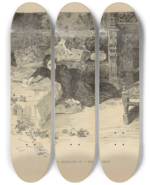 Triptych art skateboard deck of Charles Dana Gibson No Respecter Of A Widows Grief_2 by Charles Dana Gibson (1867-1944)