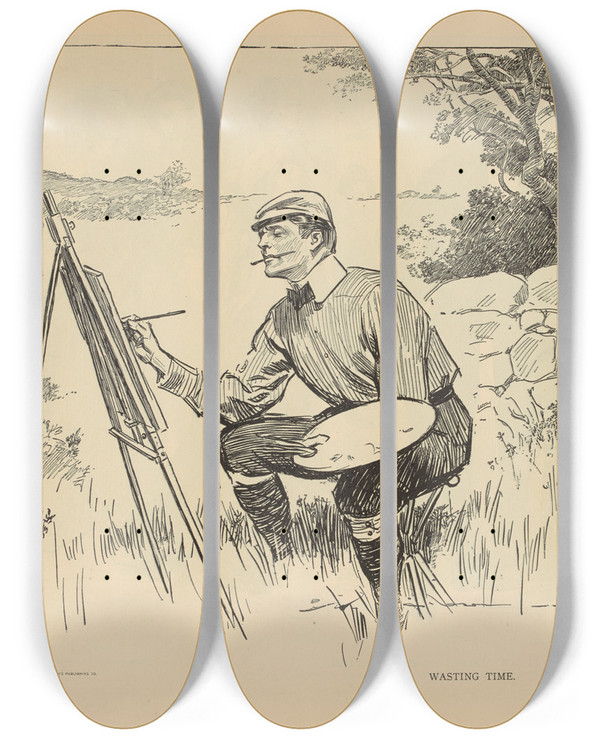 Triptych art skateboard deck of Charles Dana Gibson Wasting Time_2 by Charles Dana Gibson (1867-1944)