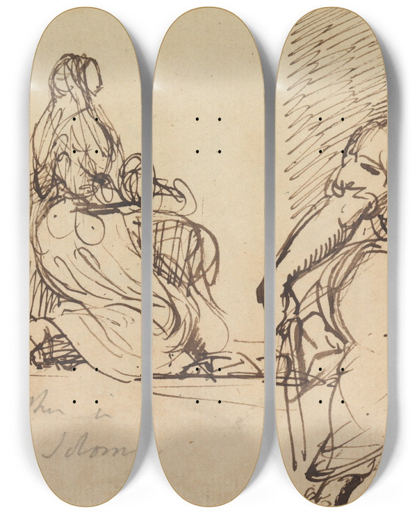 Triptych art skateboard deck of Benjamin Robert Haydon Studies Of A Seated Woman by Benjamin Robert Haydon (1786-1846)