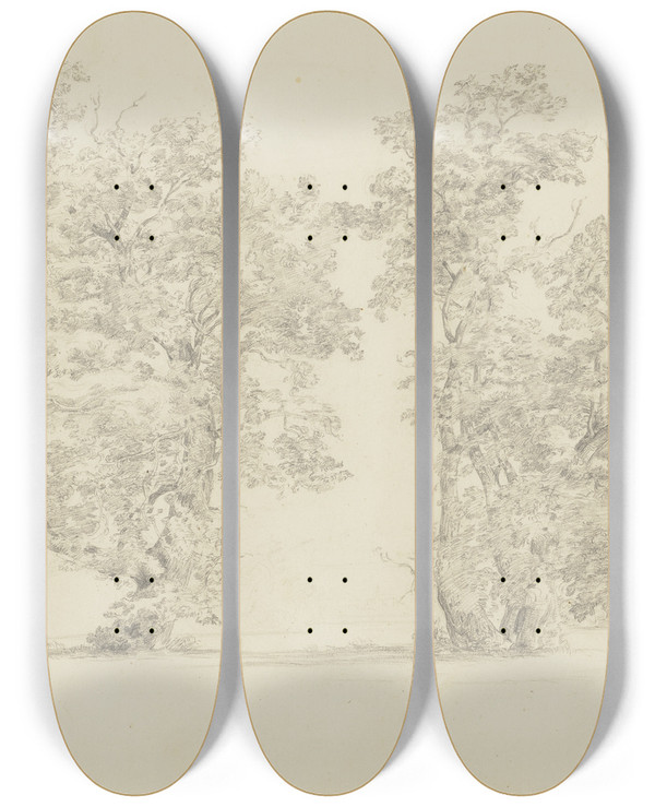 Triptych art skateboard deck of Ludwig Metz Trees At The Ammer by Ludwig Metz