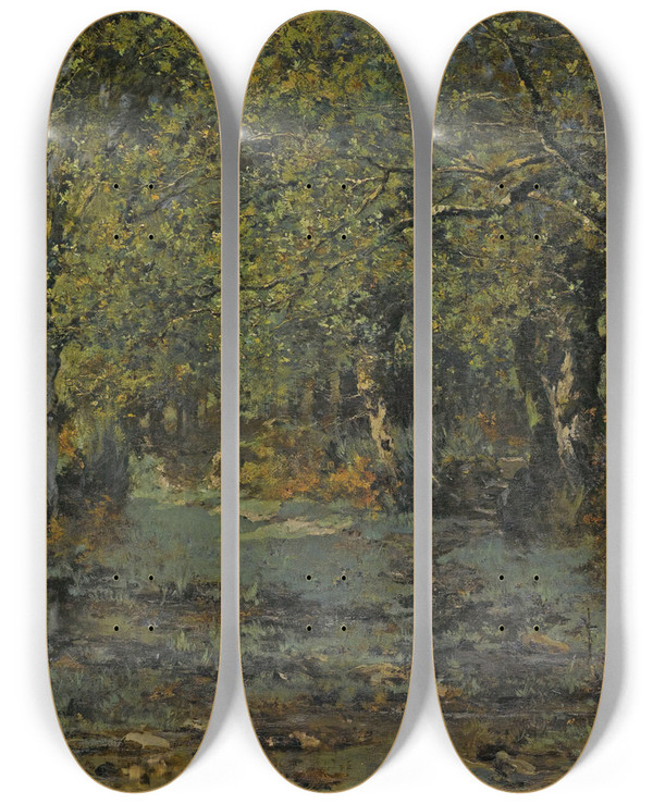 Triptych art skateboard deck of Longermain Pelouse Paysage by Lon-Germain Pelouse (1838-1891)