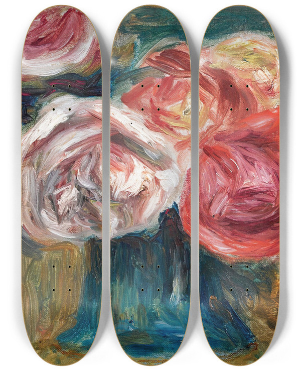 Triptych art skateboard deck of Pierreauguste Renoir Bouquet De Roses Dans Un Vase_1 by Pierre-Auguste Renoir (1841-1919)