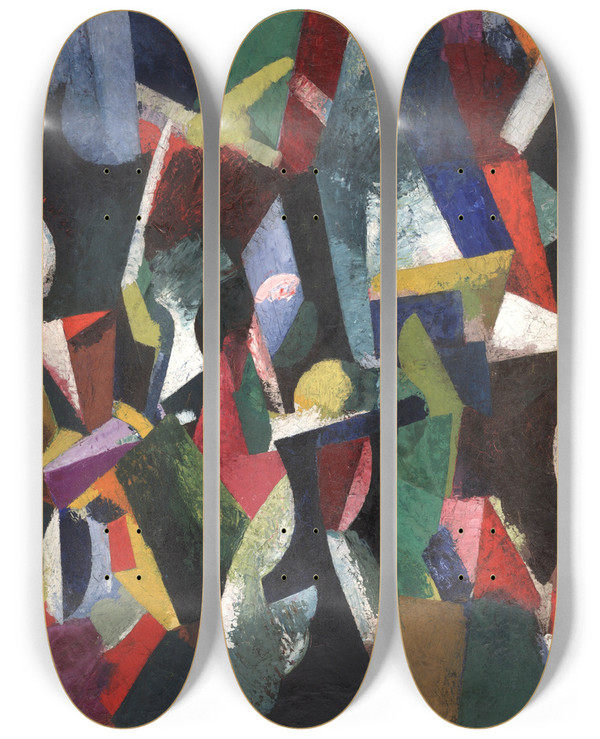 Triptych art skateboard deck of Patrick Henry Bruce Composition Iv by Patrick Henry Bruce (1881-1936)