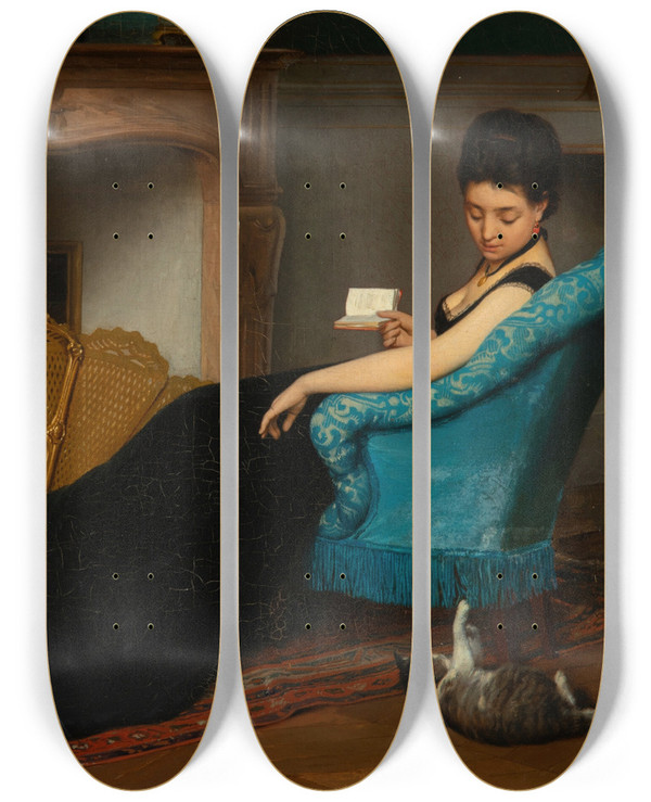 Triptych art skateboard deck of Frederik Hendrik Kaemmerer A Playful Distraction by Frederik Hendrik Kaemmerer (1839-1902)