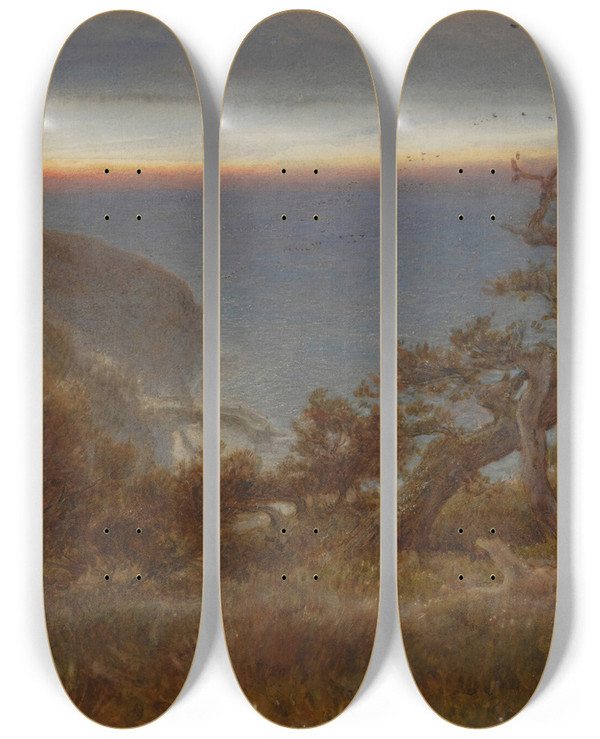 Triptych art skateboard deck of Albert Goodwin Clovelly by Albert Goodwin (1845-1932)
