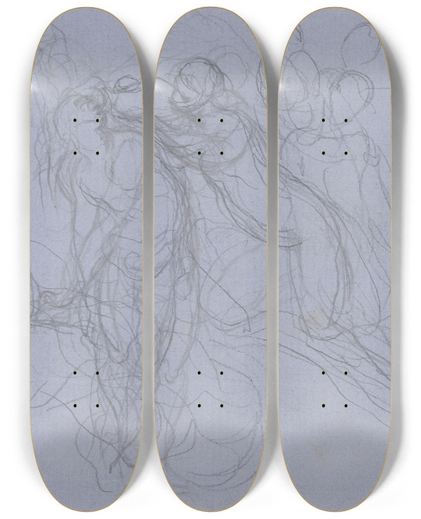 Triptych art skateboard deck of Victor Mller Weibliche Aktfiguren In Heftiger Bewegung In Ihrer Mitte Eine Weitere Mnnliche Gestalt by Victor Muller (1829-1871)