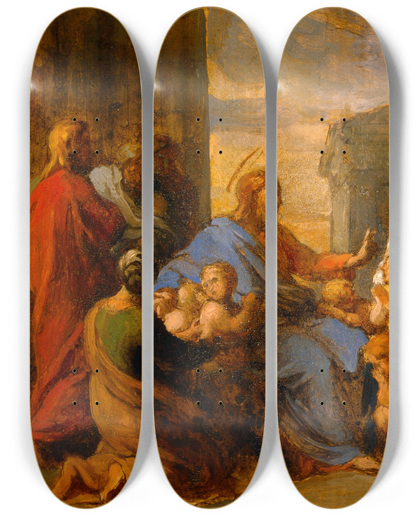 Triptych art skateboard deck of Vincenzo Camuccini Christ Blessing The Children by Vincenzo Camuccini (1771-1844)