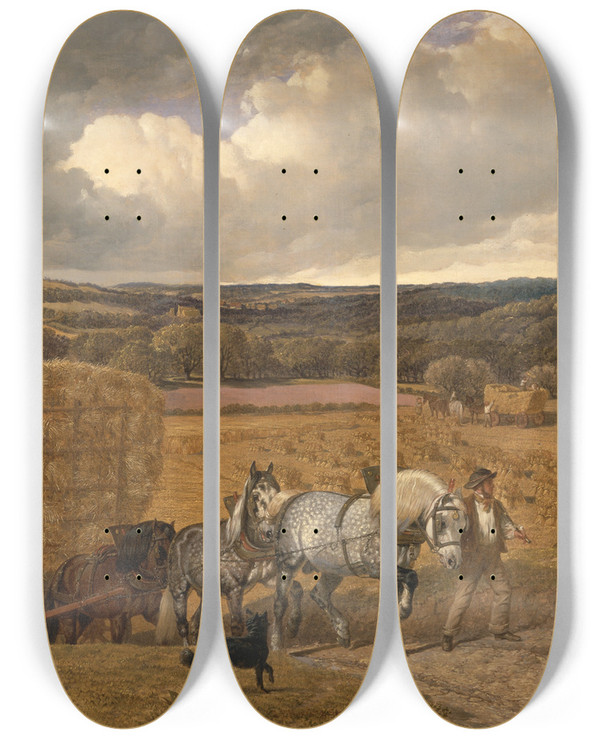 Triptych art skateboard deck of John Frederick Herring Snr The Harvest by John Frederick Herring Snr (1795-1865)