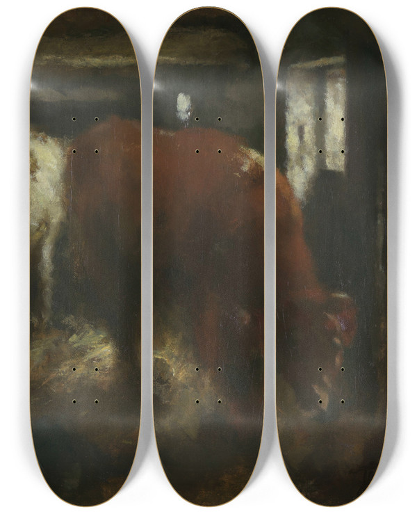 Triptych art skateboard deck of Jan Stobbaerts Slaughter Shed by Jan Stobbaerts (1838-1914)