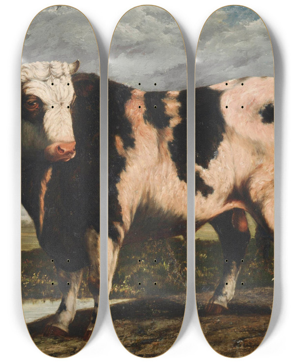 Triptych art skateboard deck of A Sicco Hempenius A Prize Bull by A Sicco Hempenius (19-20-)