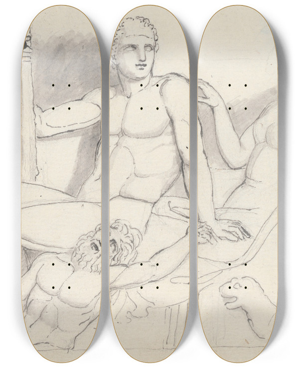 Triptych art skateboard deck of John Flaxman Bacchic Scene Palazzo Naro Rome by John Flaxman (1755-1826)